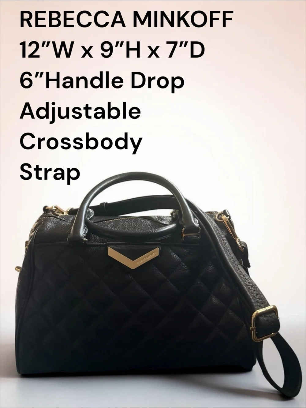 Rebecca Minkoff Quilted Leather Satchel Crossbody Black Gold Hardware Handle Bag